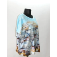 Bluzka OVERSIZE ze wzorem błękitne morskie fale & biodra 124-138